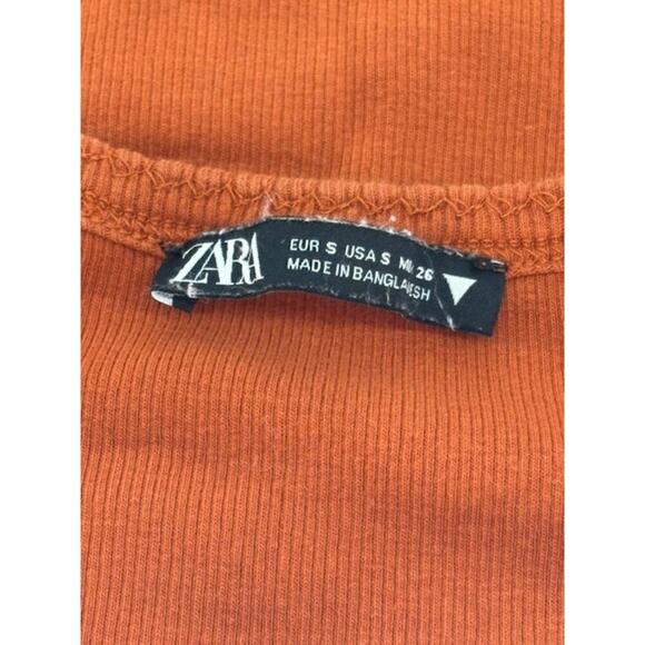 Zara Rust Orange Babydoll Tee in Rubbed Cotton – Size Small - Picture 6 of 6